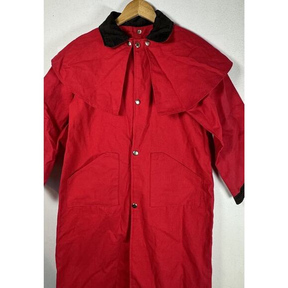 Sheyenne Red Rodeo Duster Coat Snap Button Corduroy Trim SZ 12 Western USA Made - Picture 4 of 11
